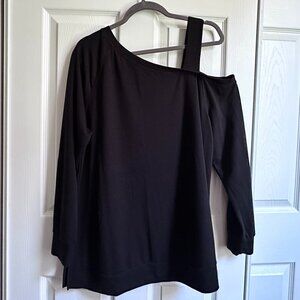 Lane Bryant LIVI Women's Plus 14 / 16 Black Asymmetric Off Shoulder Sweatshirt